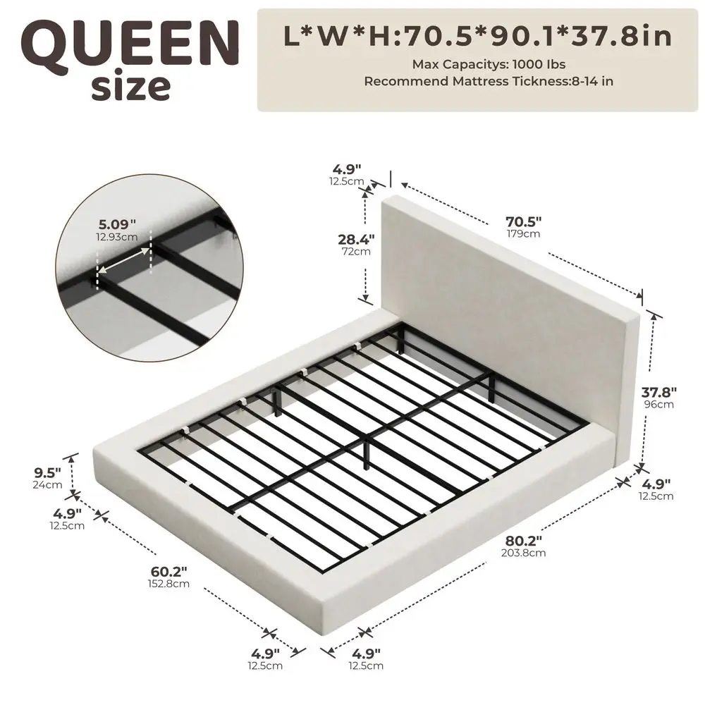 

Мягкая кровать Queen-size с изголовьем Cloud, платформа AirFrame, 5-дюймовый пенополиуретановый матрас, не требует пружинного блока, простая сборка