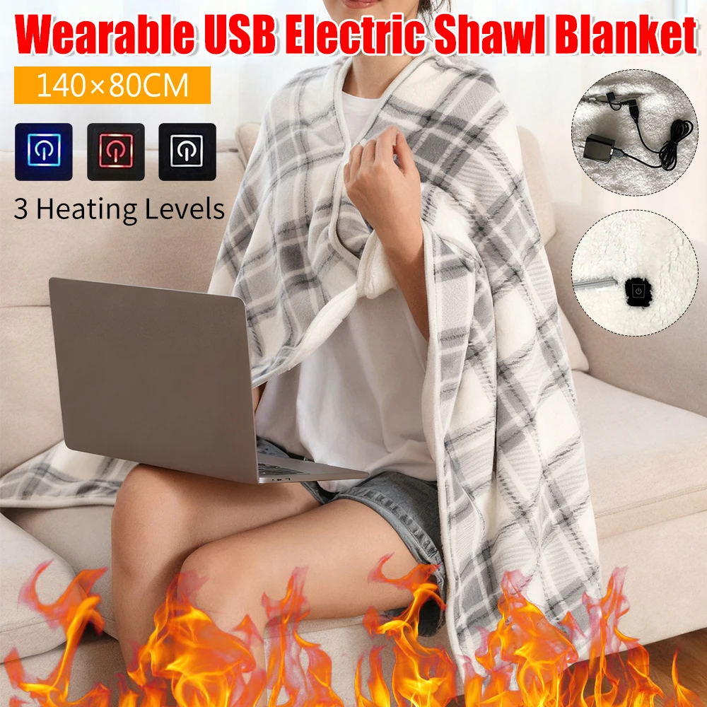 

2025 New USB Heated Shawl Blanket 3 Heat Settings Wearable Heating Blanket Electric Warming Wrap for Women Men Home Office Use ﻿