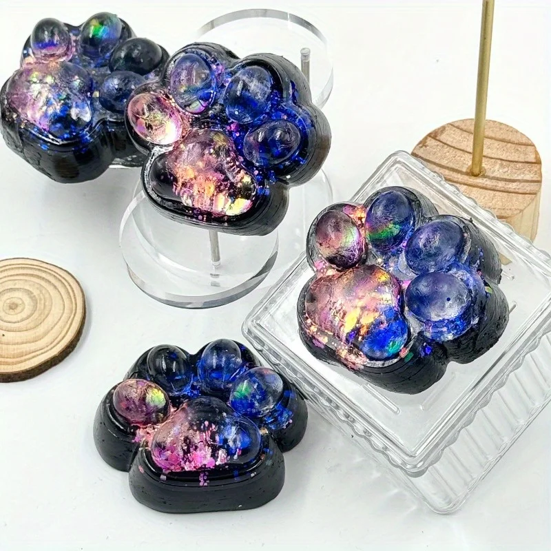 1pc Starry Night Glow Squishy Knijpspeeltje - Zwart Gradiënt Blauw Kat Poot Relax Zacht Speelspeeltje voor 3+ jaar, Perfect 3-jarige Gif
