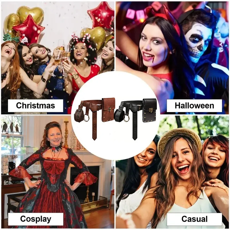 Accessori per costumi da cavaliere vichingo medievale cosplay di Halloween Cintura per monete in rame rinascimentale Marsupio retrò Gioco di ruolo Prop