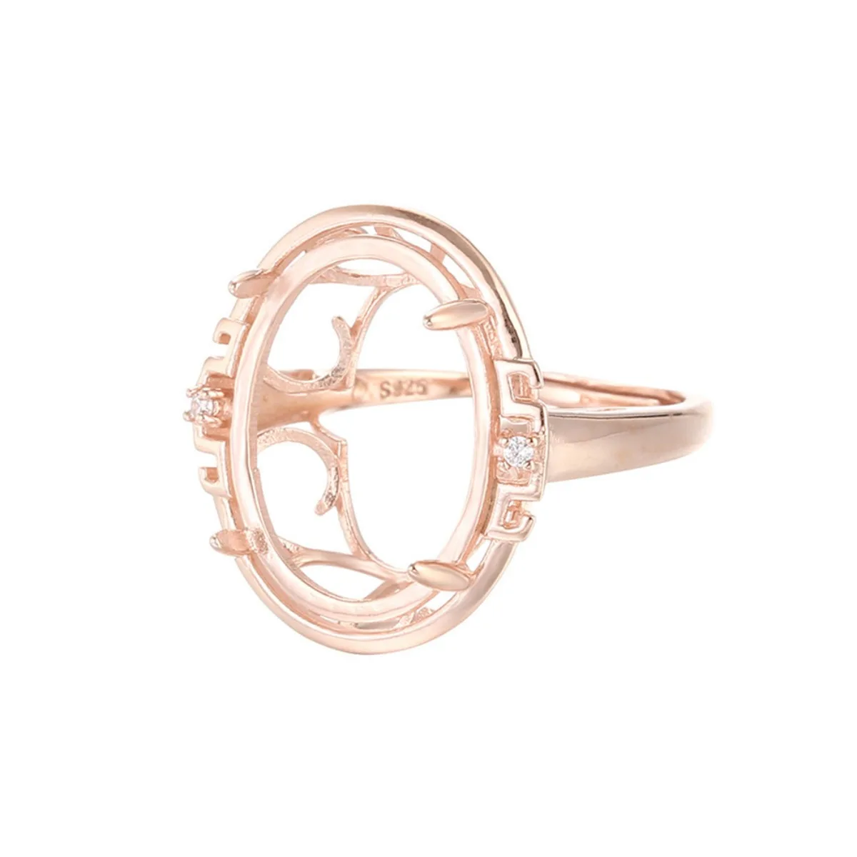 

Ring Blank (13x18mm Oval Blank) Adjustable Ring Setting Rose Gold Plated 925 Silver Zircon Ring Base
