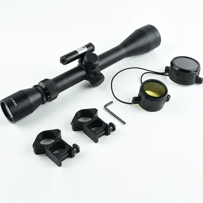 Tactical 3-9x40 with Laser Combo Scope Outdoor Hunting Scope Optical Sight Reticle RifleScope 11mm/20mm Rail Mount view 6