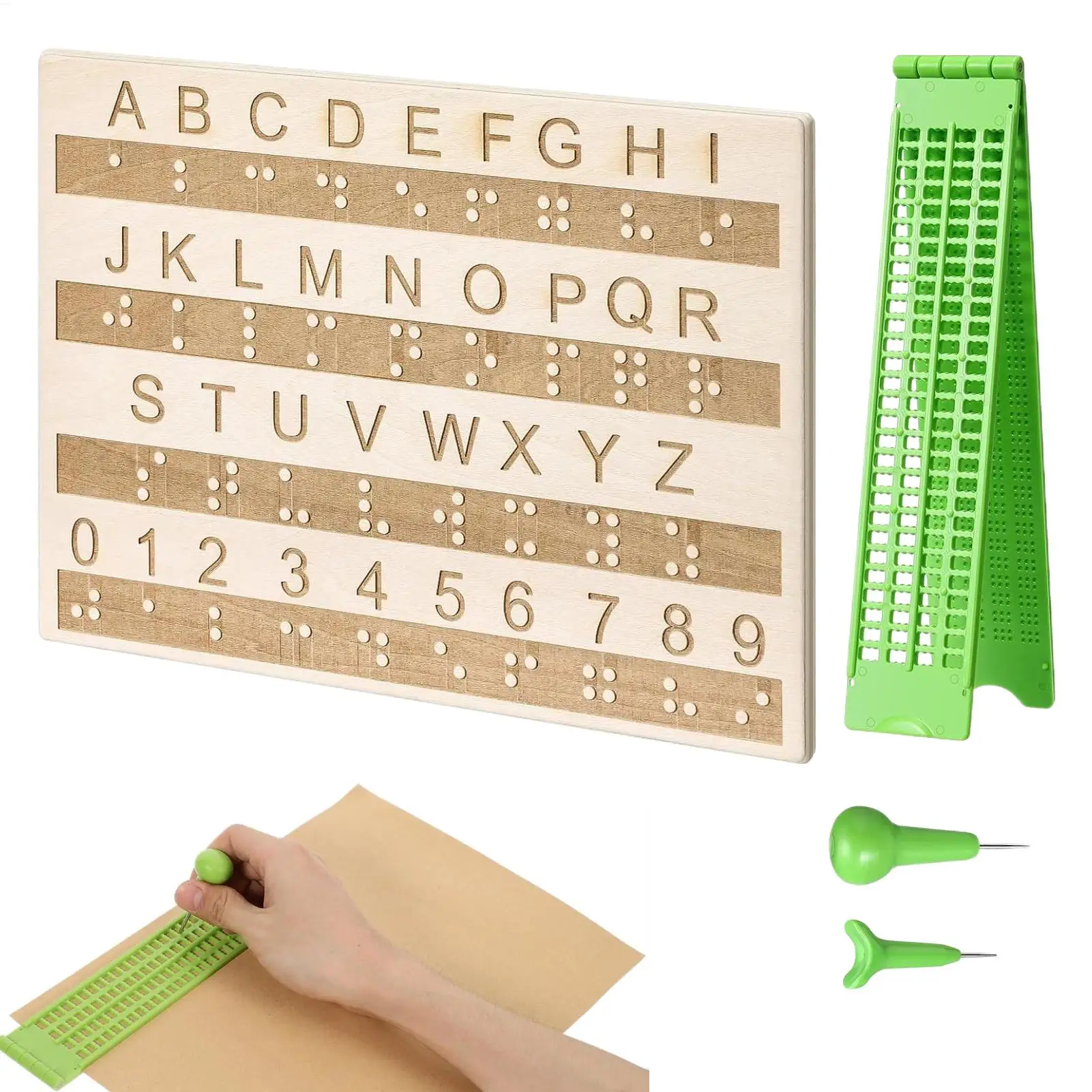 

Braille Writing Board Kit 4 Lines 28 Cells Visual Impairment Aids Braille Self-Learning Kit Braille Boards/ Pen alphabet boards