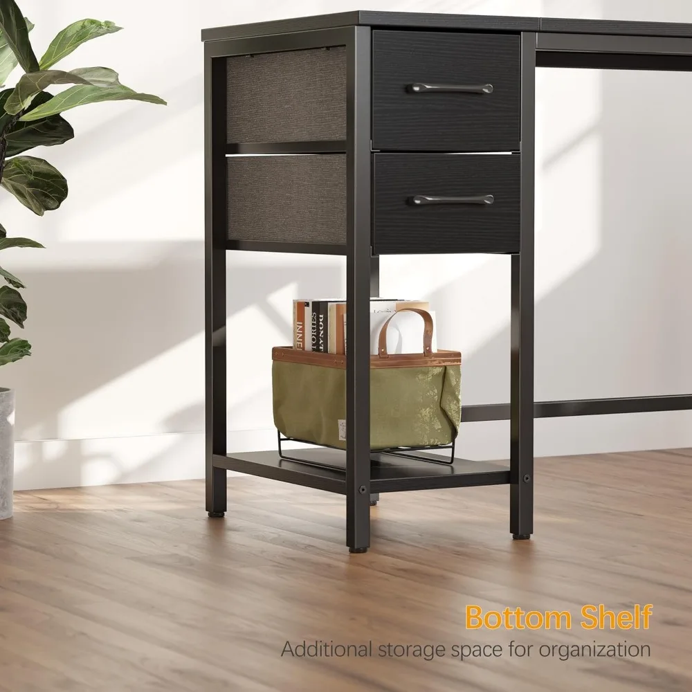 Compact 47 Home Office Desk with Two Drawers for Storage and Studying in Modern Black
