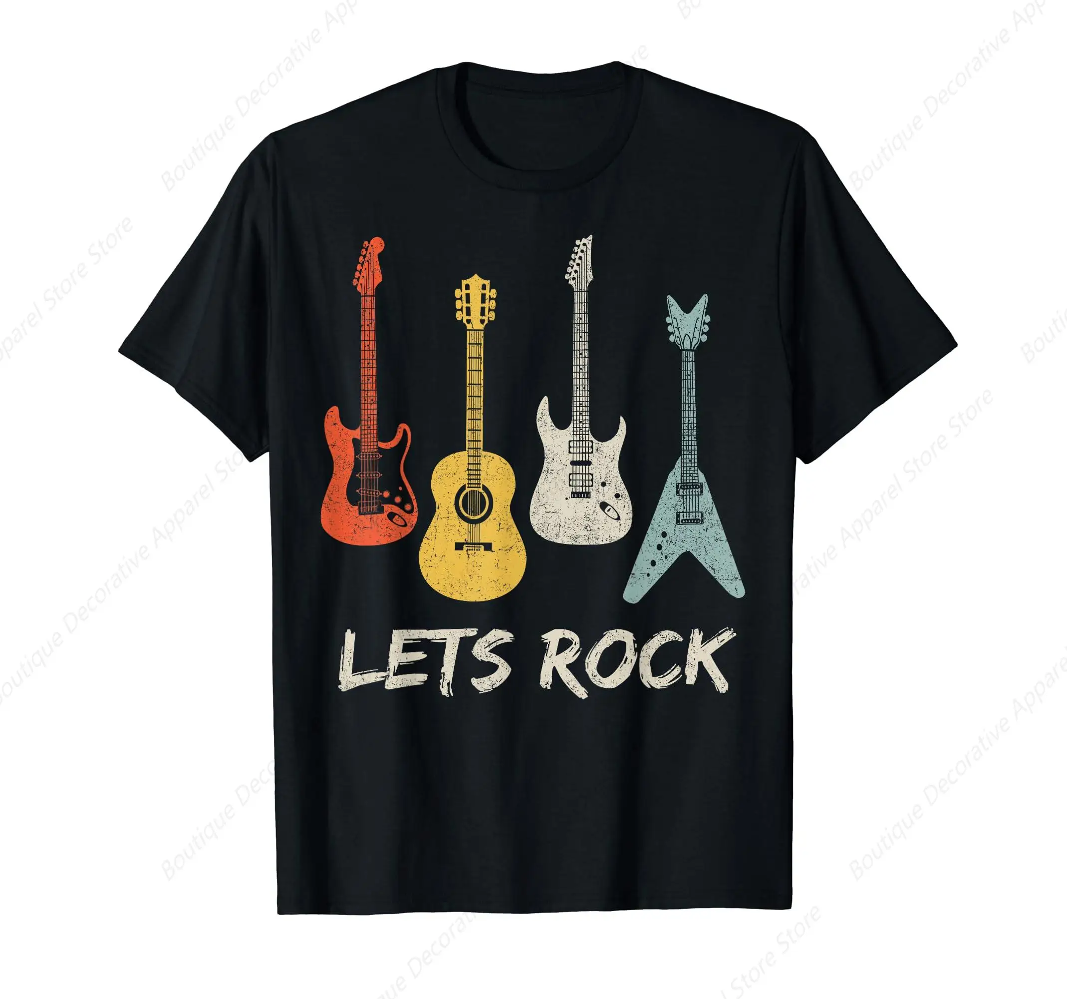 Lets Rock Rock n Roll Guitar Retro Gift Men T-Shirt