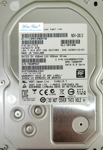 For HUS724040ALE641/ALE640 4TB 64MB Cache 7200RPM SATA 6Gb/s 3.5 Internal