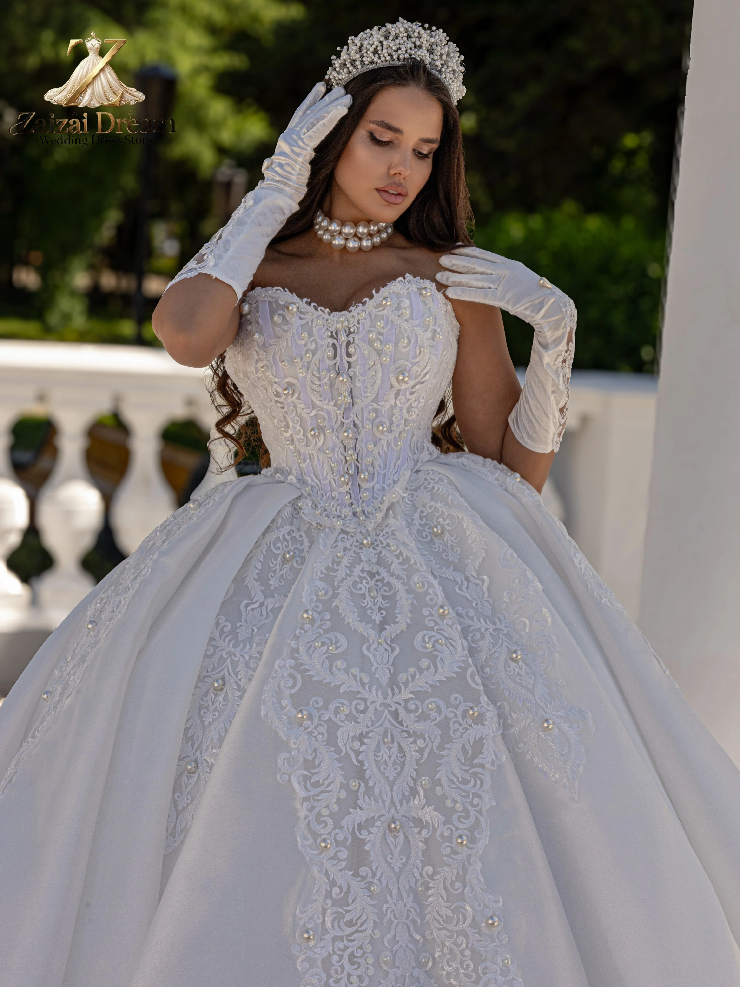 Customized 2027 Royal Princess Bridal Gown Strapless Pearl Wedding Dress Luxury Ball Gown Vestido De Noiva