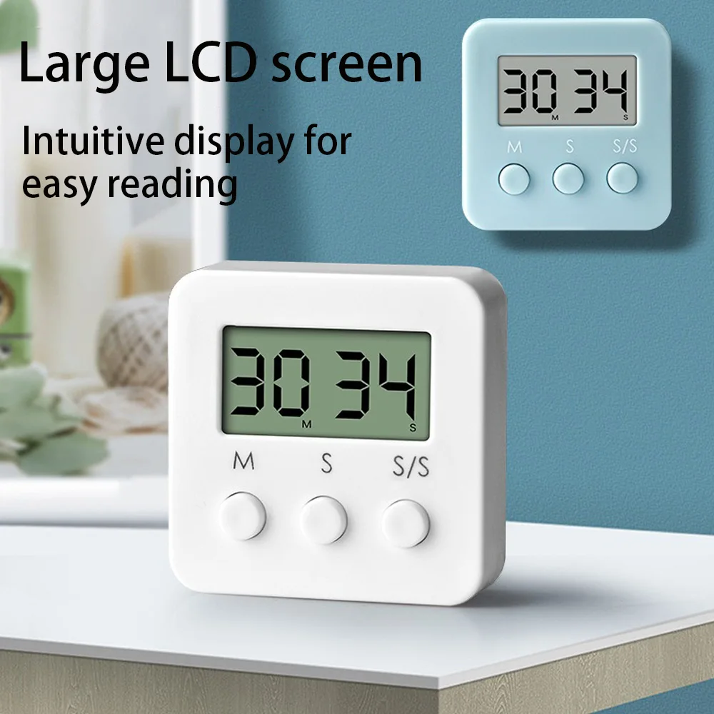 Digital LCD kitchen timer with on/off switch, mute and loud alarm, 24-hour clock, children, teachers, kitchen