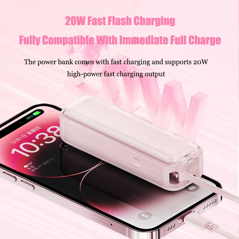 5000mAh Mini Phone Power Bank for IPhone 15 14 13 Type-C Ultra Thin Small Size Portable Power Bank Phone External Battery Pack