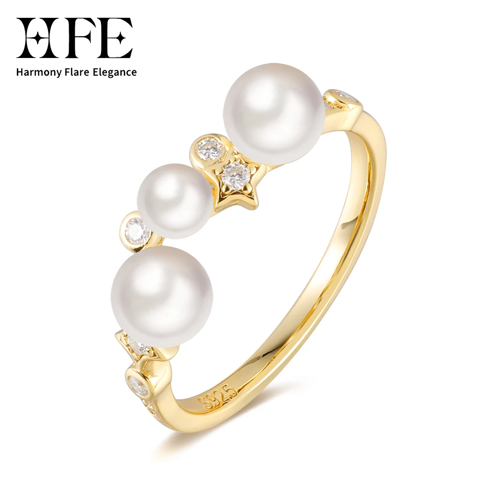 

HFE Shell Pearl Women's Ring 925 Silver Moissanite Laboratory Cultivated Diamond Ring 18K Gold-plated Engagement Fine Jewelry