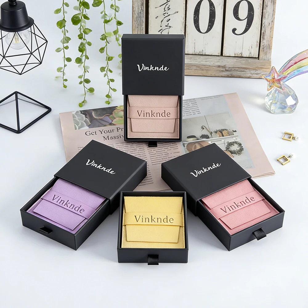 

24/50/100set Jewelry Packaging Box Velvet Bags Custom Logo Paper Drawer Earrings Rings Organizer Boxes Microfiber Gift Pouches