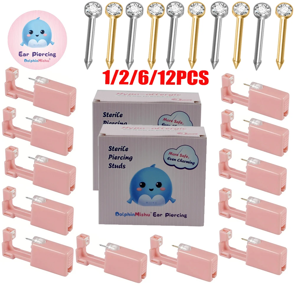 12-1PCS Cute Diposable Sterile Nose Piercing Unit Nose/Ear Piercing Gun Home Use NO PAIN Piercer Machine with 316L Nose Stud