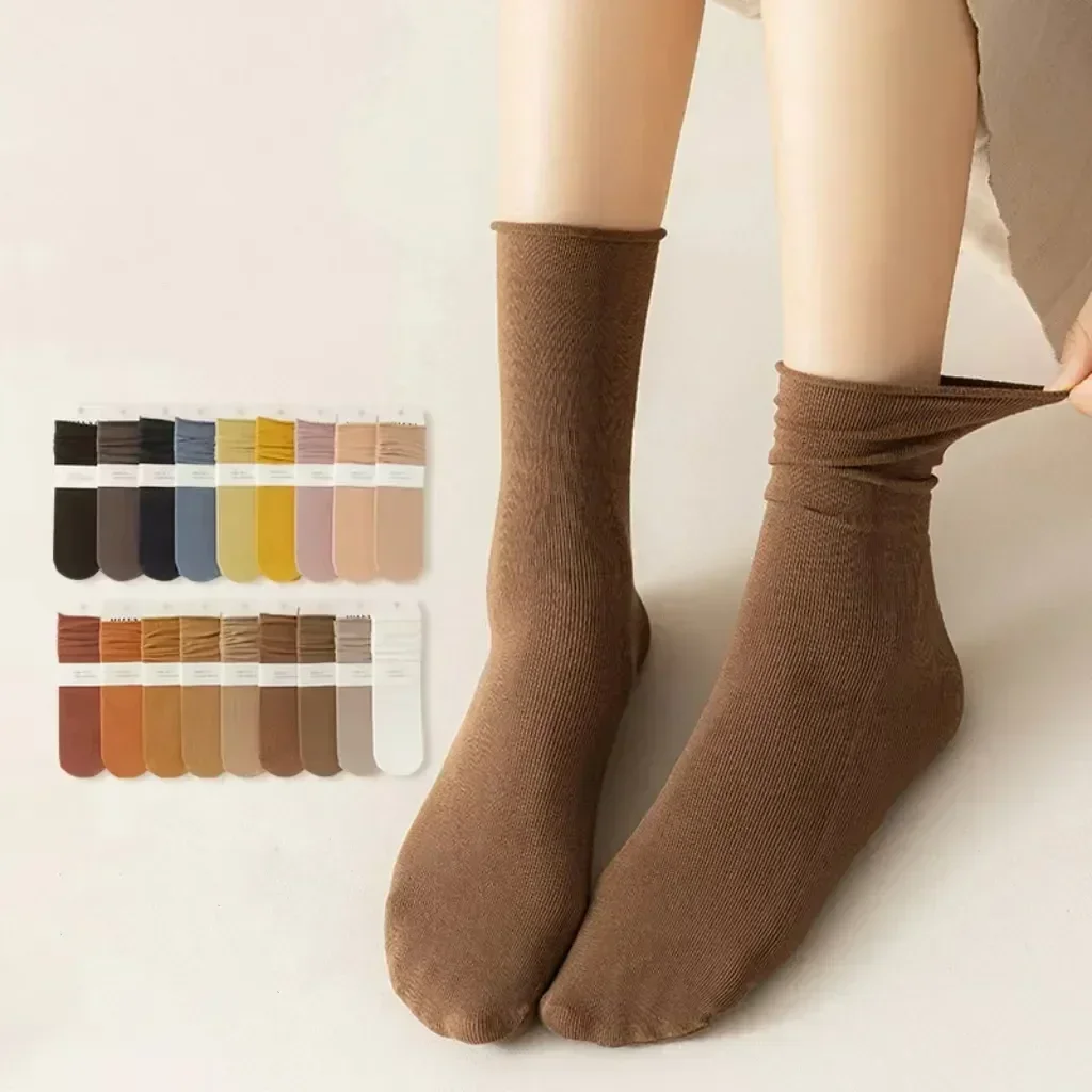 

Simple Socks Cotton Pairs/lot Color Breathable Long Sports Season Casual Four Solid Girl Women 5 Thick Comfortable Winter