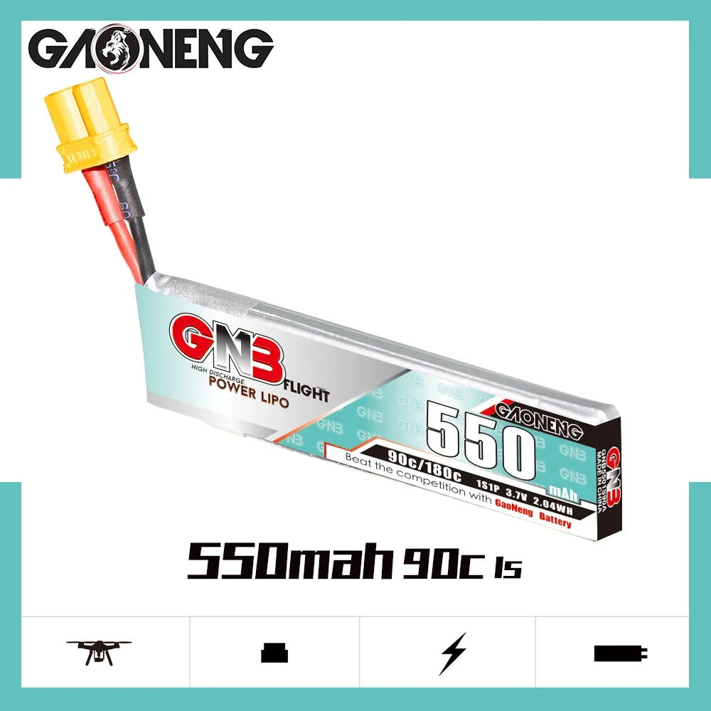 

GAONENG GNB 550mAh 1S 90C 180C 3.7V Cabled XT30 LiPo Battery BetaFPV Beta75X Happymodel Mobula6 Mobula7 Snapper