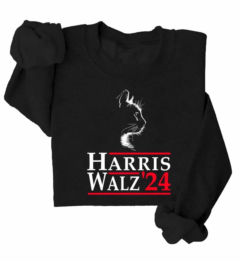 

Harris Walz 2024 Election Sweatshirt Kamala Harris and Tim Walz 2024 Shirt Harris 2024 Cat Graphic Sweatshirt