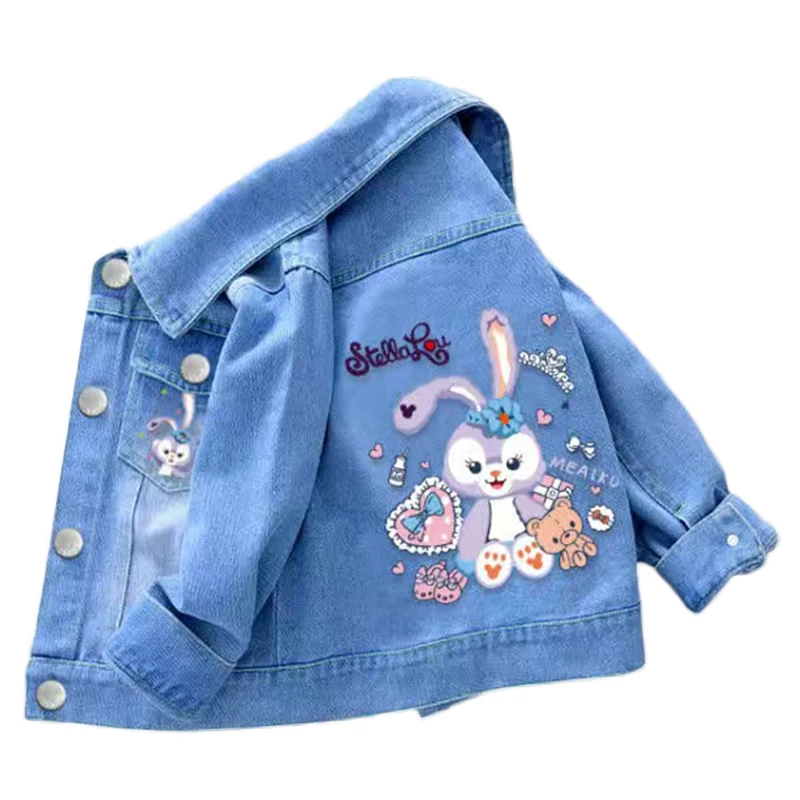 Autumn and Winter New Boys and Girls 100% Cotton Rabbit Cat Dog Cartoon Print Fashion Polo Collar Long sleeved Denim Coat