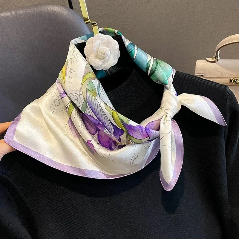 

100% Natural Real Silk Scarf Women Bandana Square Scarves Wrap Kerchief Fashion Luxury Summer Beach High Quality Hijab 53cm