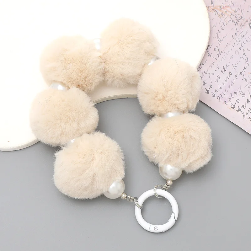 Plush Ball Handmade Beaded Mobile Phone Pendant Short Style