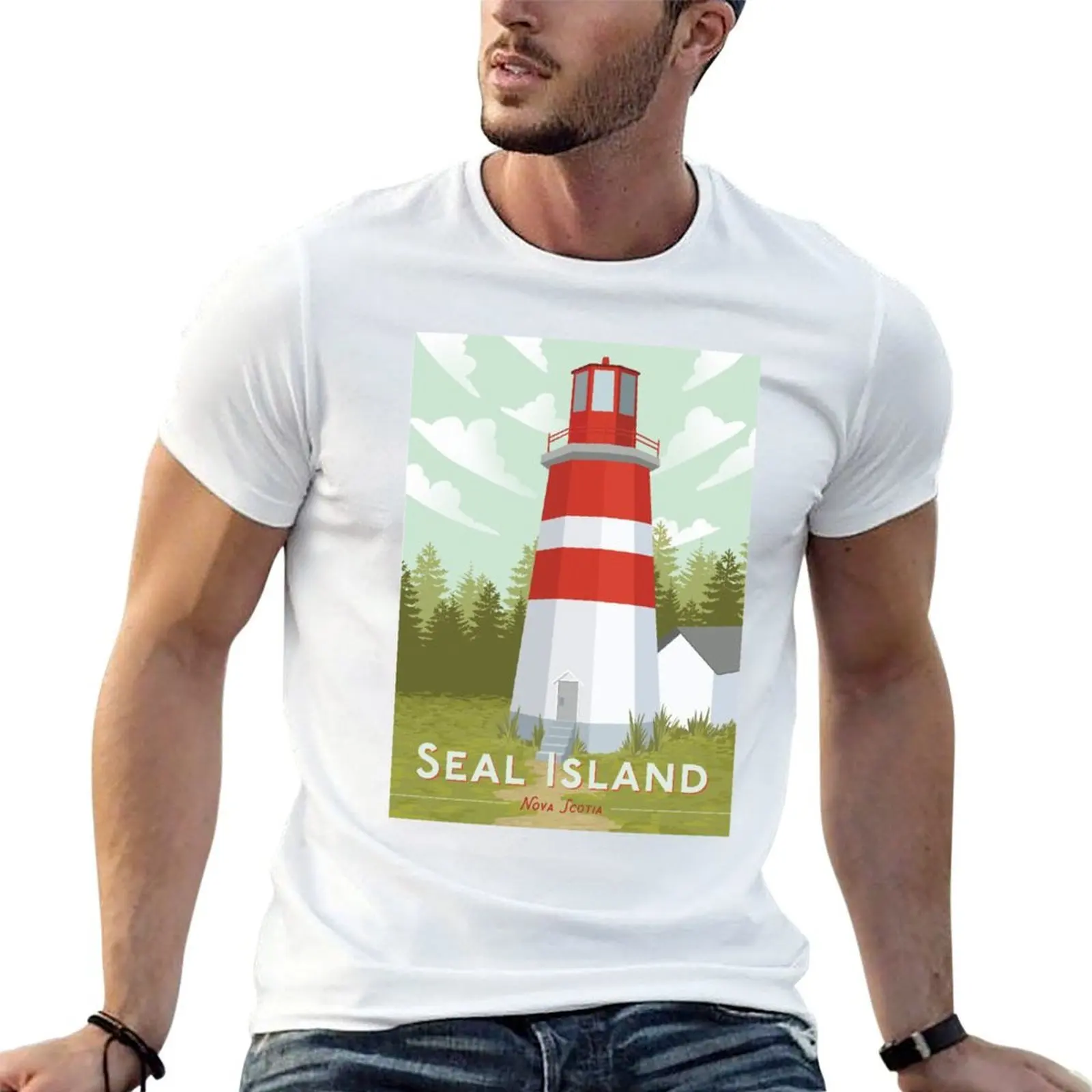 

Seal Island Nova Scotia - Vintage Style Travel Poster T-Shirt mens graphic t shirts t shirt man casual T-Shirt