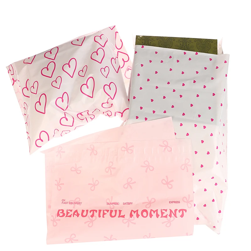 10Pcs Bow Knot And Heart Design Packaging Bags Waterproof Logistics Clothing Postal Pouch Custom Plastic Shipping Mailing Bag