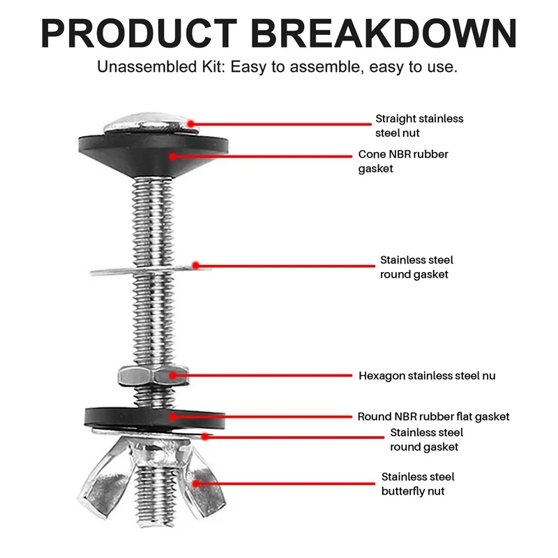 2 Pack Toilettank Naar Kom Bout Kits Stortbak Bouten Kit, Roestvrijstalen Toiletpan Bevestigingsfitting Met Dubbele Pakkingen