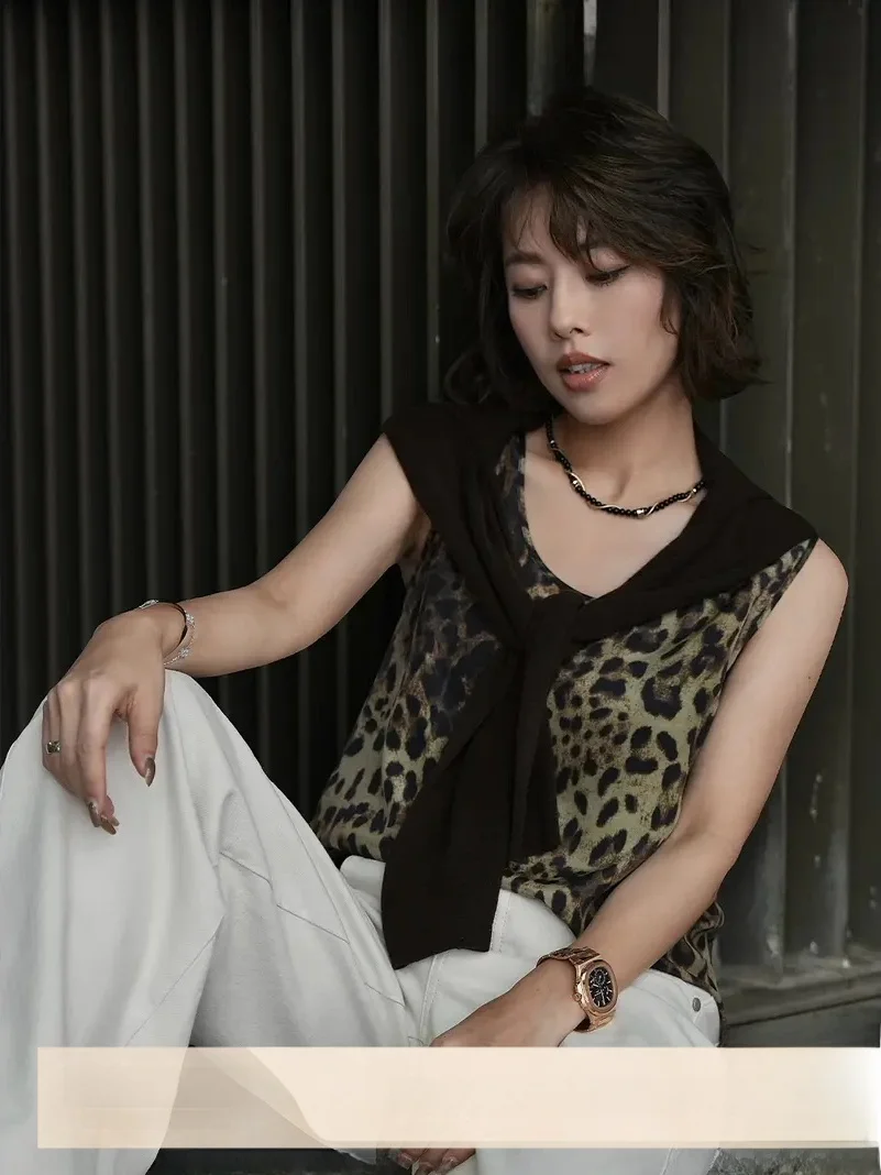 

Wdiva Lingye Silk Texture Leopard Print Sleeveless Vest Women's Summer Commute Style Inner Wear Casual Fashion