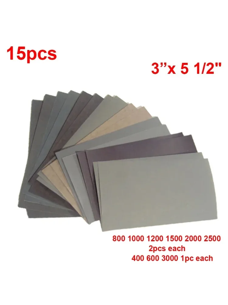 15 pçs/set lixa 400 600 3000 800 1000 1200 1500 2000 2500 lixa papel água/seco lixa ferramentas