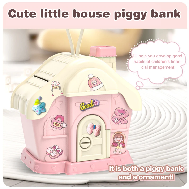 Portable Mushroom House Money Box Plastic Key Lock Cash Box Students Creative Piggy Bank Safe Savings Jar For Kids Adults Gift