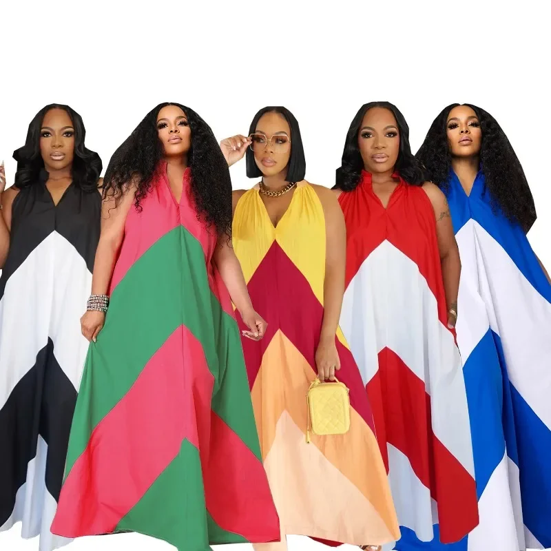

Plus Size African Dresses for Women Summer Autumn Fashion Sleeveless V-neck Polyester Long Maxi Dress Dashiki Africa Clothing