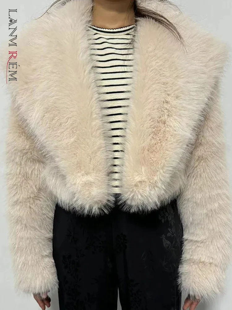 

LANMREM Fashion Imitation Fur Short Coat Lapel Long Sleeves Solid Color Fashion Coats Versatile 2024 Winter New Clothing 2Z2688