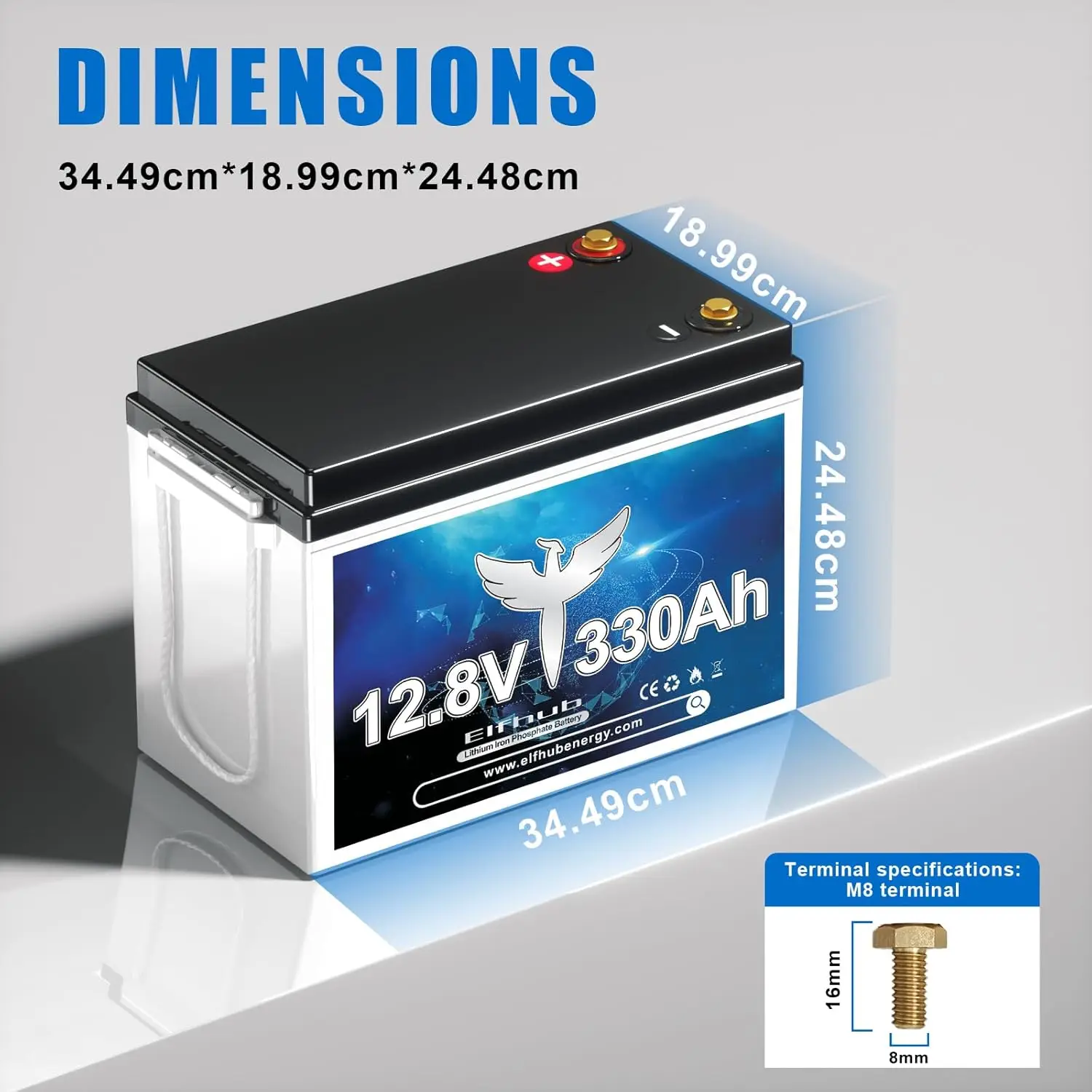 12V 330Ah LiFePO4 auto-accu met Bluetooth Ingebouwd 200A BMS, 4224Wh Deep Cycle lithiumbatterij voor camper, zonne-aanhangwagen