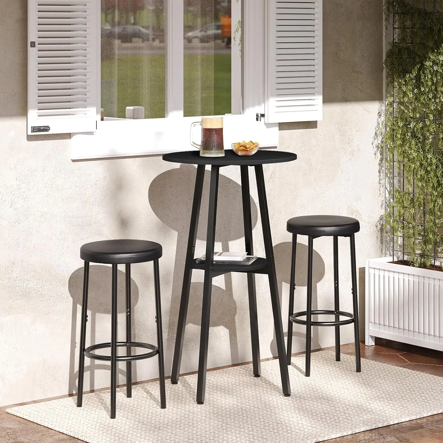 2-Tier Bistro Table with Storage, 37.4" High Top Table for Small Spaces, Cocktail Table with Top Particleboard for Kitchen
