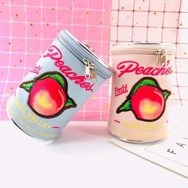 Cute Canned Peaches Makeup Bag Cosmetic Pouch Storage Bag Barrel Shaped Beauty Case Women Travel Toiletry Bag