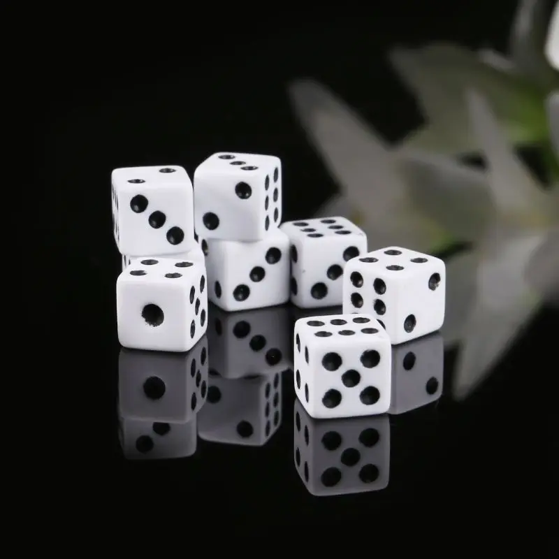 20PCS 5MM 8MM 10MM 12MM 14MM 16MM D6 White Dice Plastic Gaming Right Angle Dice Standard D6 Point Six Sided Cube Dice