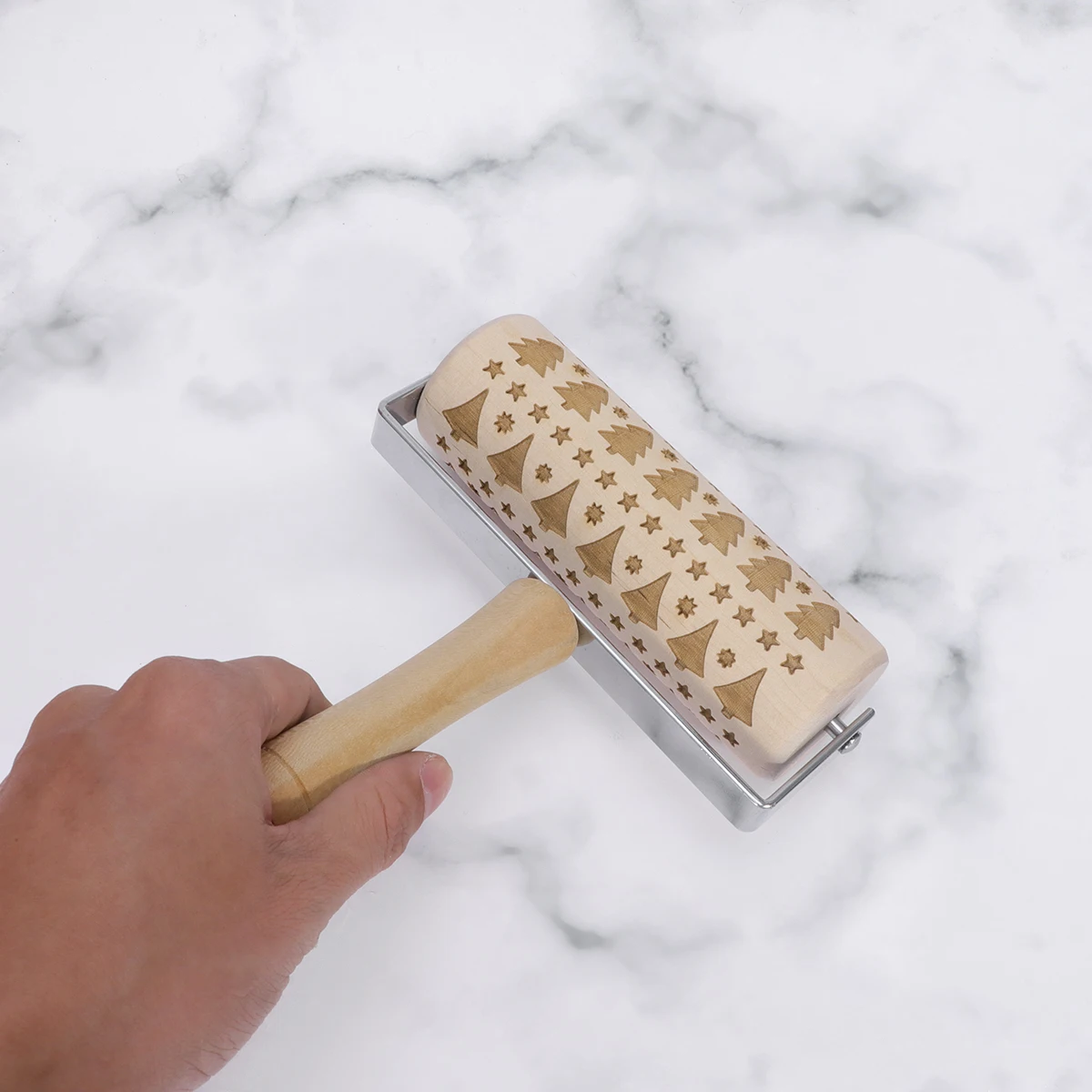 

Baking Embossed Wooden Handheld Mold Dough Tools Dough Roller Cartoon Design Embossed Mold Roller Kitchen Supplies