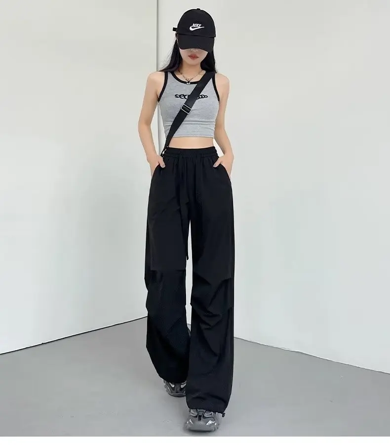 Y2K Cargo pants Women Fashion Wide Leg Casual Pants Loose Sports Sweatpants Drawstring Parachute Pantsh Trousers Joggers Pants