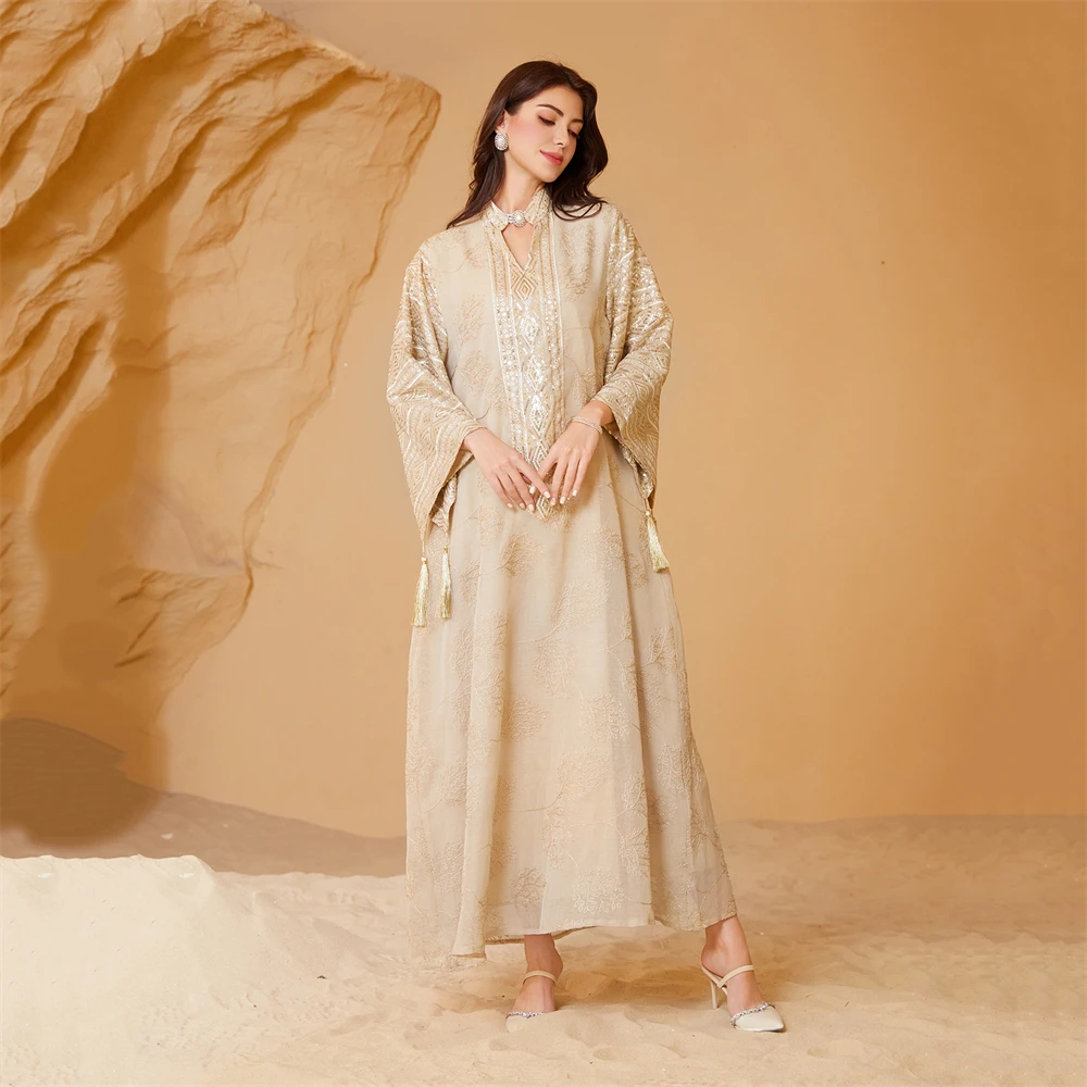 

Muslim Embroidered Sequined Women's Wear Dubai Arab Robe Dress