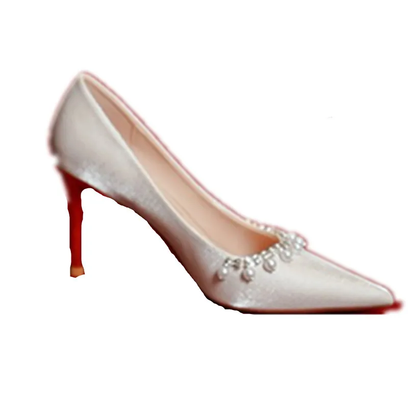 New Fashion  Pointed Toe Satin Surface Women's Shoes  Bridal Shoe For Wedding White High Heel Shoe For Women Party Heeled Shoes