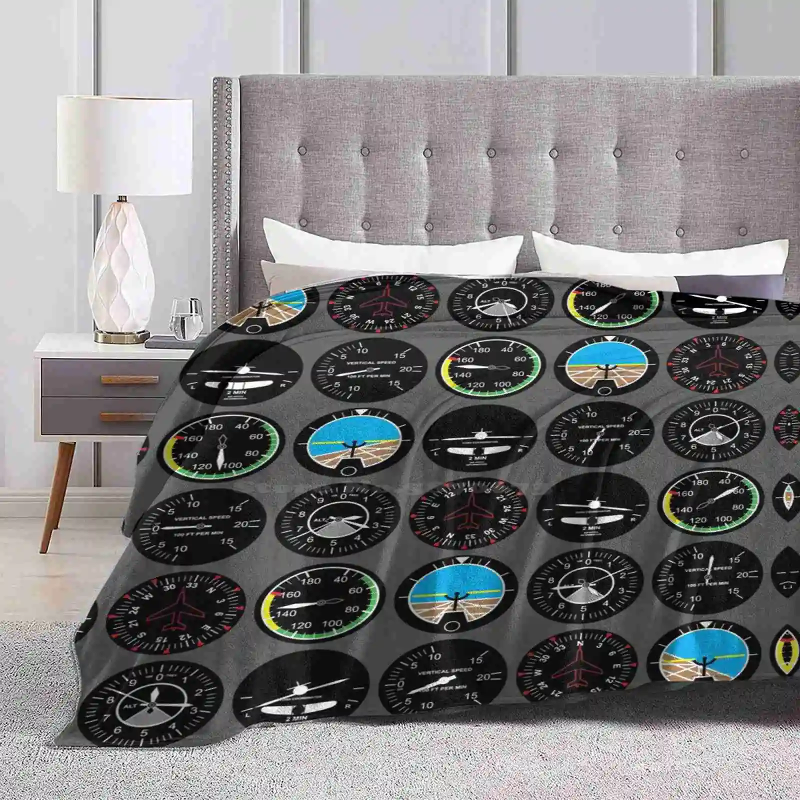 Flight Instruments Creative Design Light Thin Soft Flannel Blanket Aviation Aircraft Pilot Flying Airplane Aerospace