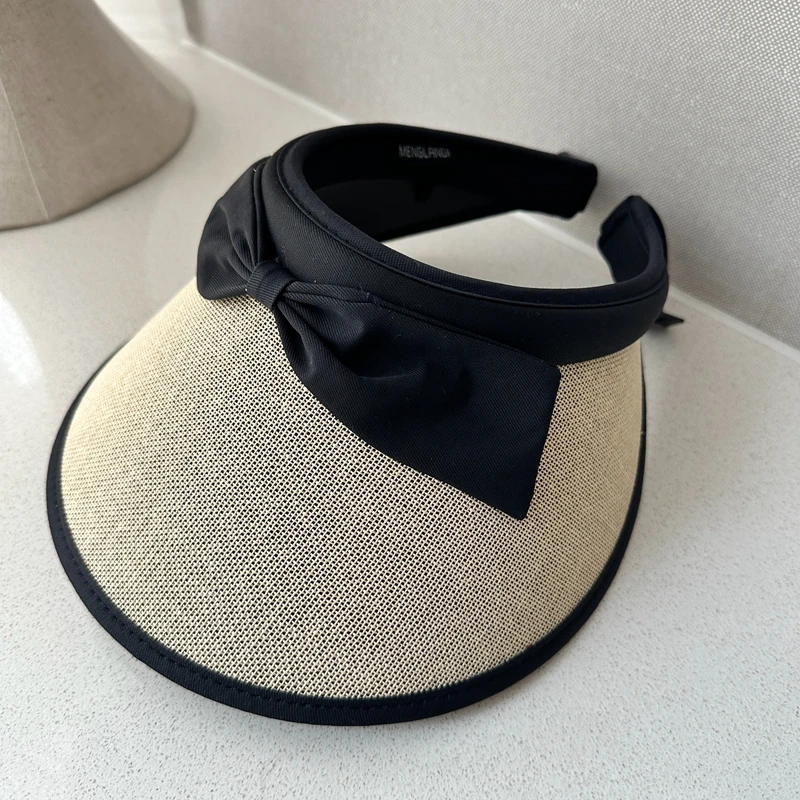 New Summer Women Empty Top Casual Sun Visor Caps Straw Hats Outdoor Travel Beach Girl Big Brim Bow Baseball Cap 5