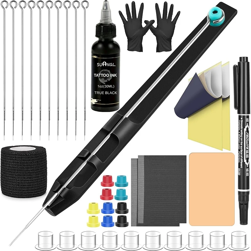 

Tattoo Kit Beginner Hand Tattoo Supply Complete Set DIY Tattoo Poke Pen Set with Ink Stencil Paper Needles Bandage Practice Skin