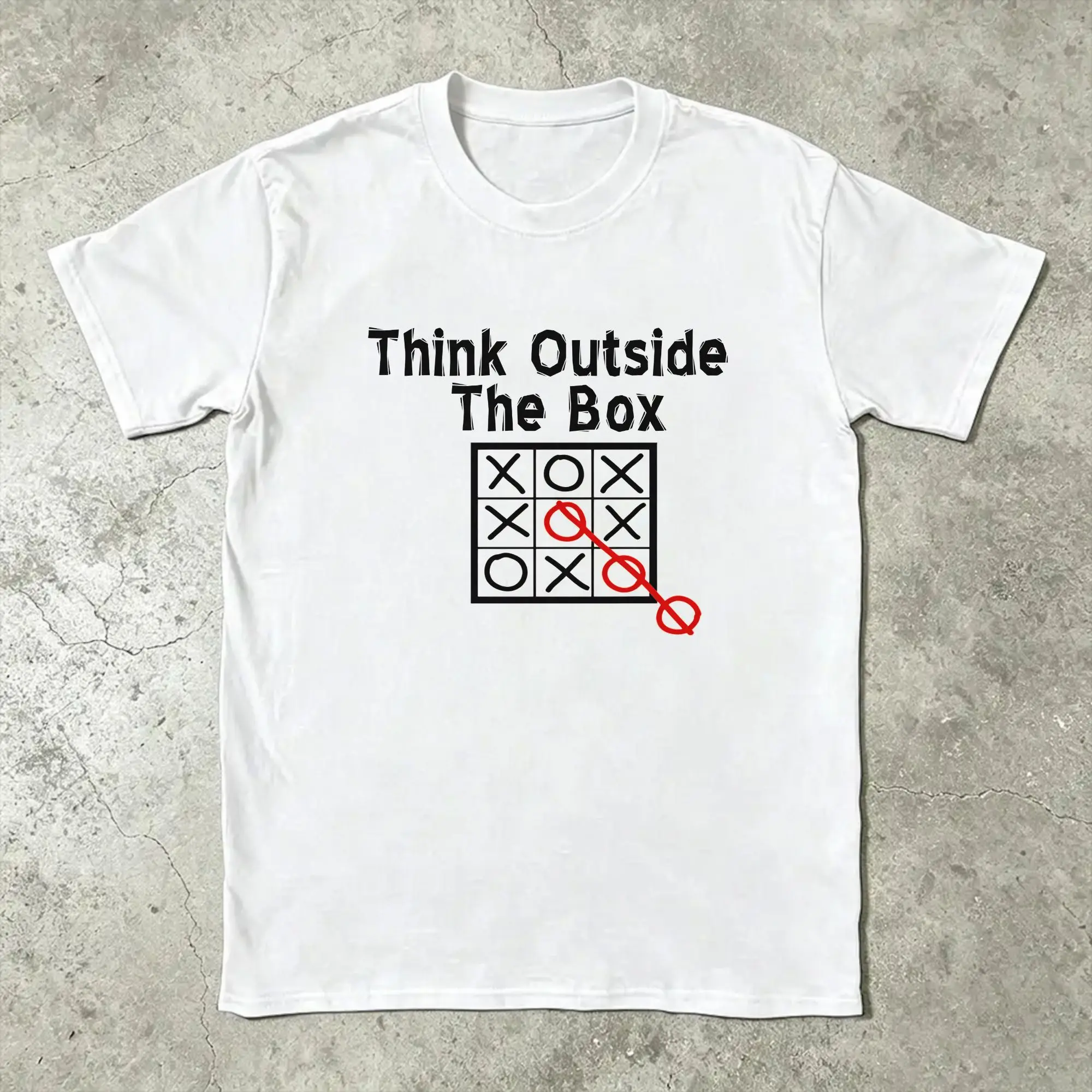 Think Outside the Box Tic Tac Toe Men's T Shirts  Casual Tee Shirt Short Sleeve O Neck T-Shirts Cotton Gift Idea Clothing