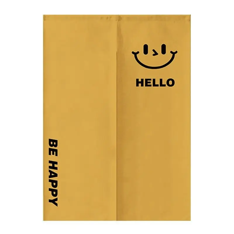 Nordic Ins Happy Face Yellow Door Curtain Home Decorations Hanging Curtains Kitchen Bathroom Partition Curtain Japanese Noren