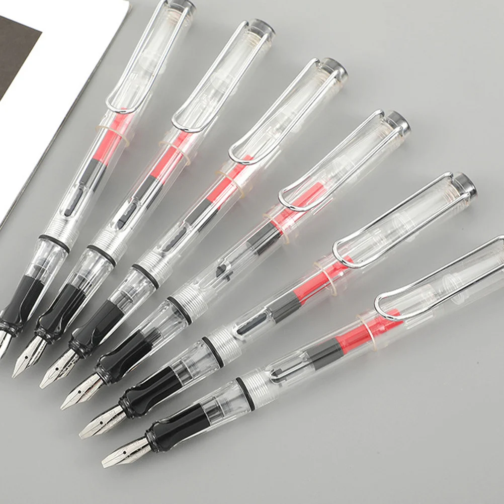 

6Pcs Fountain Pen Clear Body Compact Lightweight Comfortable Writing Tools for Calligraphy School Office Business Smooth Ink