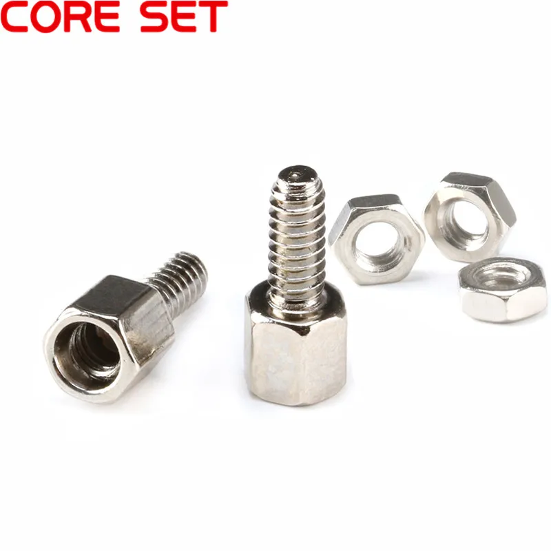 100pcs 100sets 5+7MM Hex Head Spacing Screws And Nut 5MM+7MM for D-Sub VGA DB9 DB15 DB25 RS232 COM Serial Connector