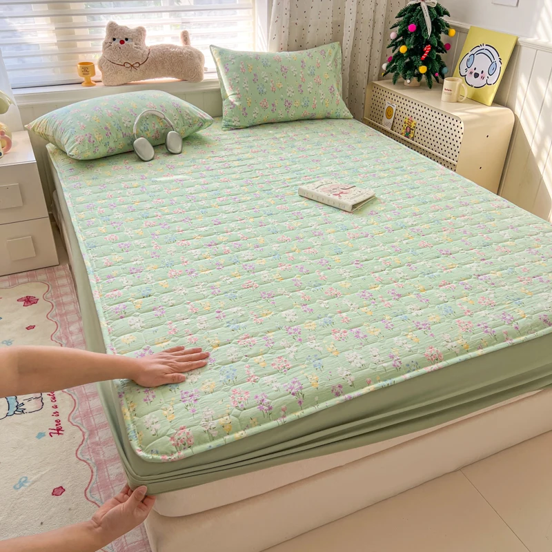 

Quilted Mattress Cover Single/Queen/King Size Thicken Bed Covers with Elastic Flower Printed Mattress Protectors 매트리스 커버