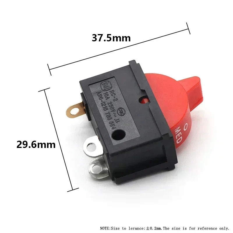 2 ~ 10 unidades KCD16 preto/vermelho botão oscilante de controle de velocidade do vento 10A 250V interruptor de três pinos para cenários como secadores de cabelo