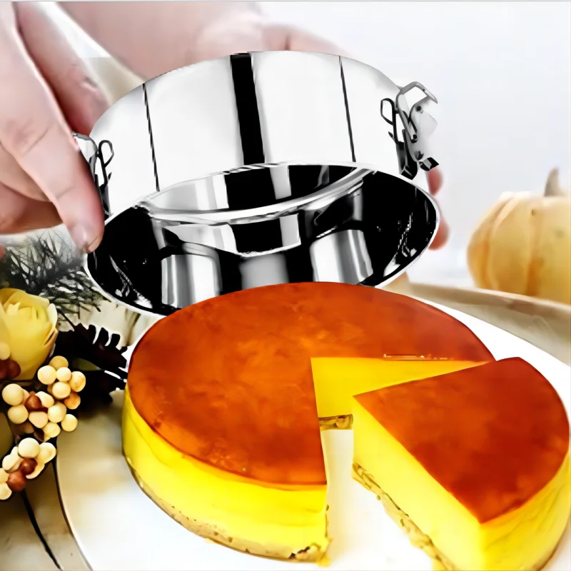 Molde de Flan de acero inoxidable 304, sartén con tapa y mango, capacidad 1.5QT, molde de Flan, molde redondo portátil para hornear pasteles