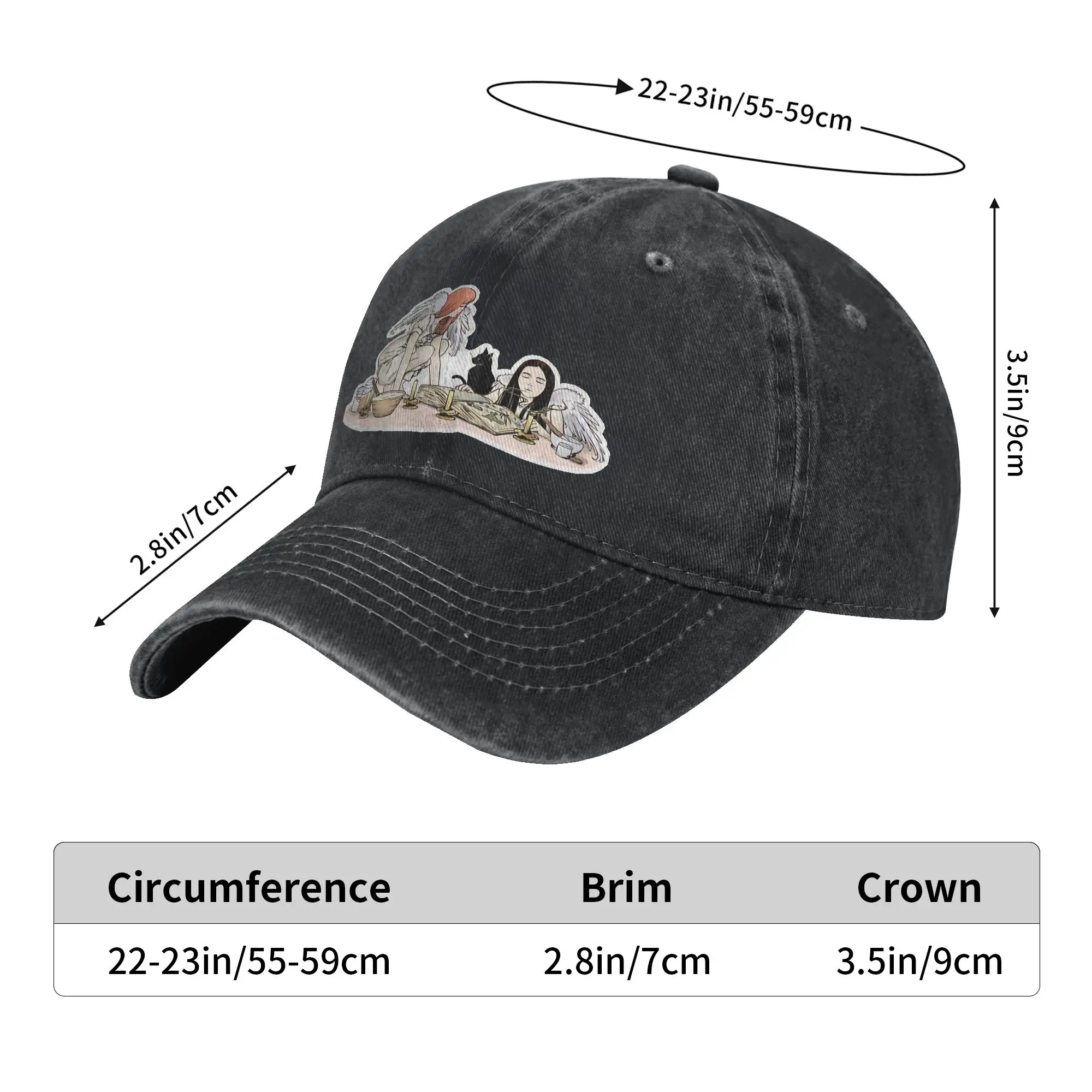Men Women Practical Magic Witchcraft Spellbook Black Cat Angel Wings Print Hats Vintage Distressed Washed  Baseball Cap