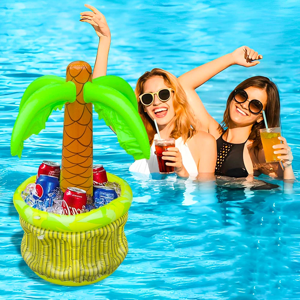 

Hawaiian Party Inflatable Palm Tree Ice Bucket Bear Cooler Drink Holder Summer Beach Pool Party Supplies Air Balloon 26*22inch